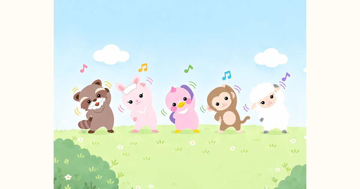 体操をするしろひげファミリーのキャラクターイラスト